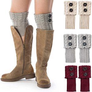 Women Boot Knit Cuffs Short Crochet Leg Warmers,3Pairs -(Burgundy, Beige, Gray)